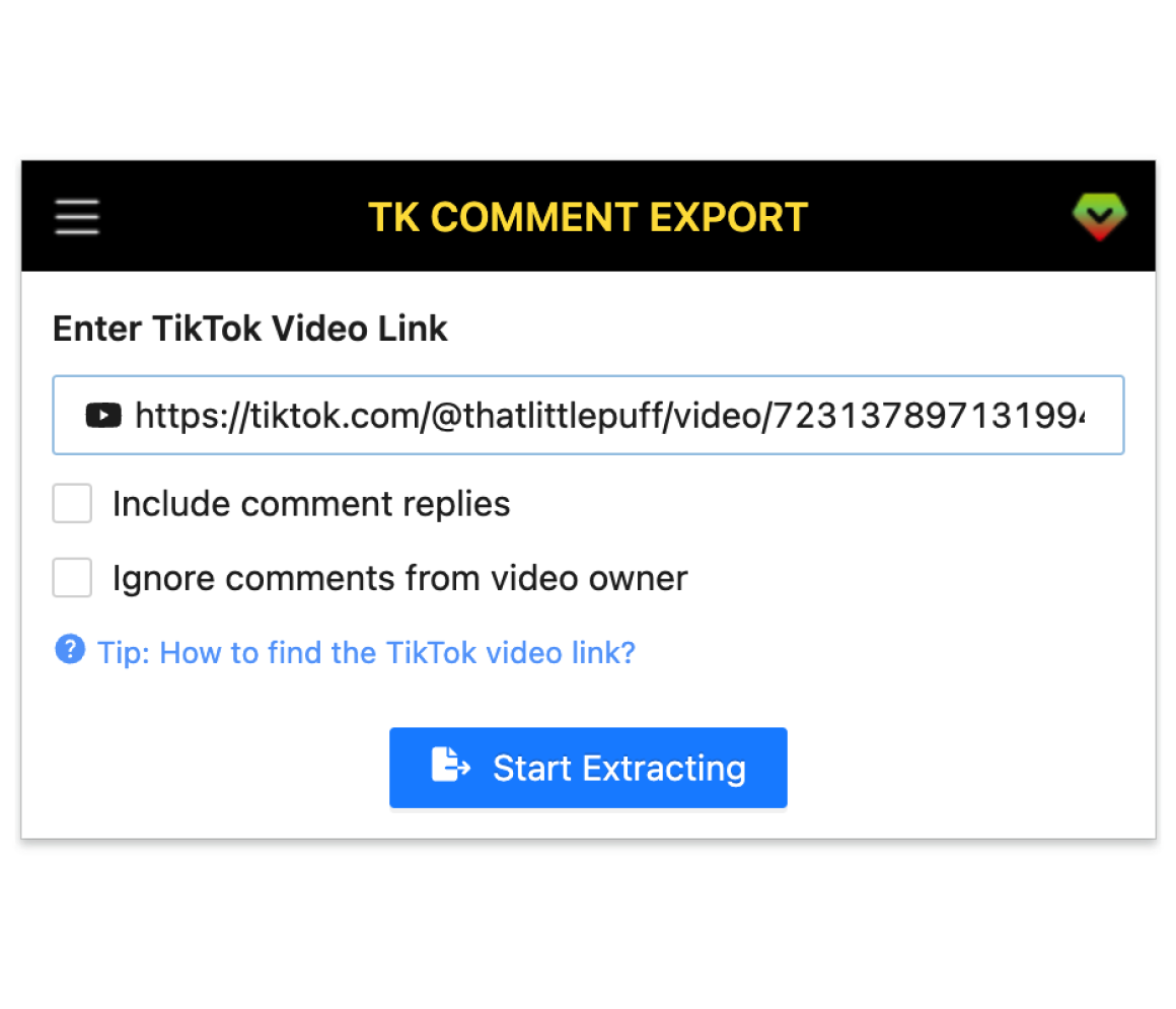 TikTok Comment Exporter Screenshot